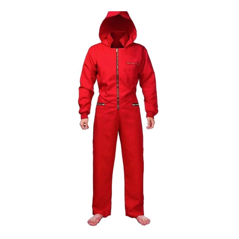 Matt Viggo Red Hooded Jumpsuit with Front Zip